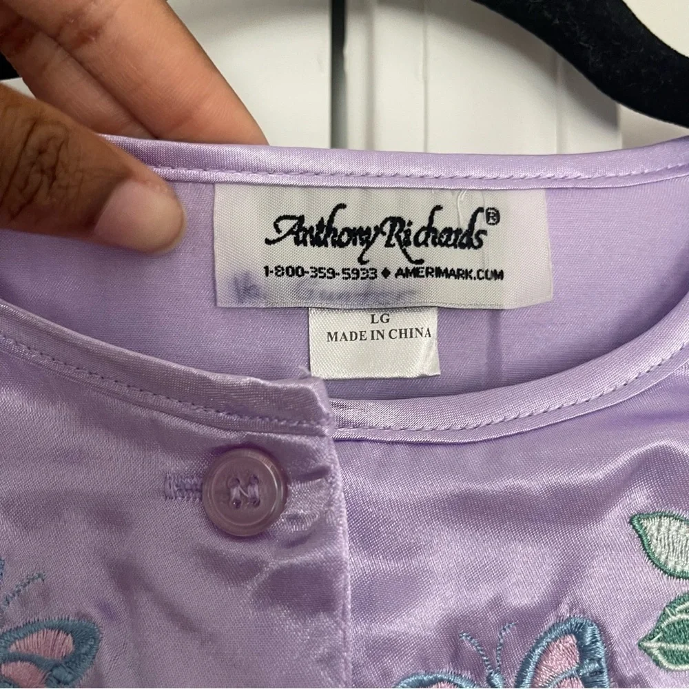 VTG Anthony Richards Womens Sleepwear Intimates Shirt Purple Floral Satin